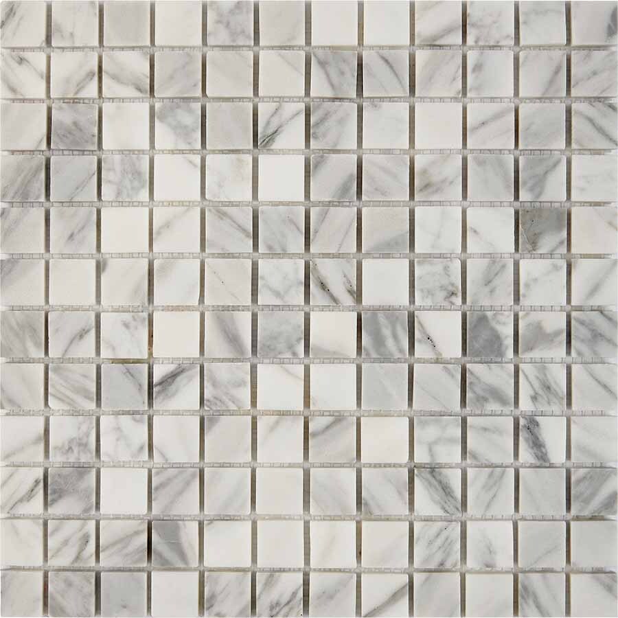 PIX 242 Bianco carrara, чип 23x23 мм, сетка 305х305x6 мм, Полированная Pixel, Мрамор