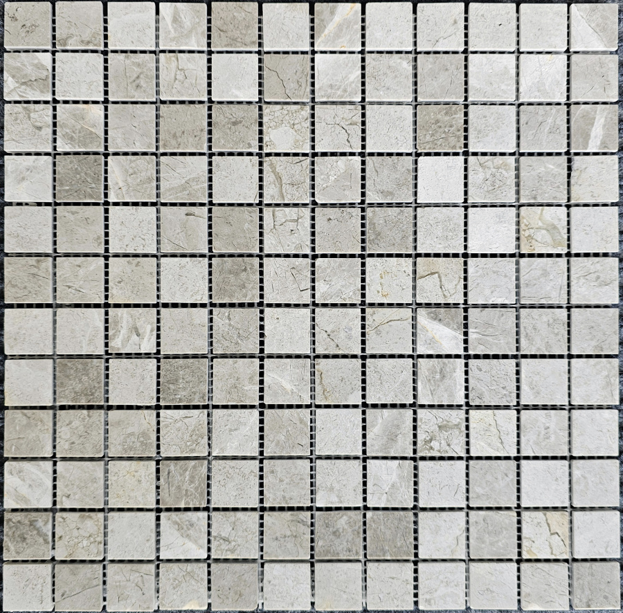 PIX 330 Tundra Grey, чип 23х23 мм, сетка 305х305х4 мм, Полированная Pixel, Мрамор