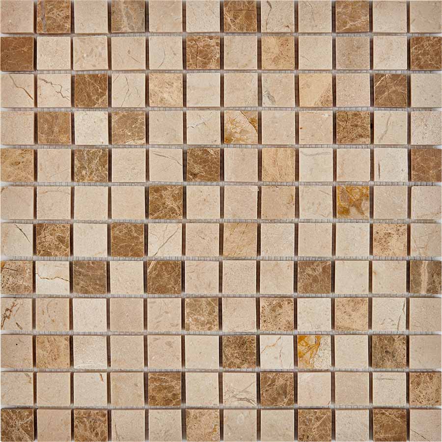 PIX 274 Emperador Light, Crema Nova, чип 23x23 мм, сетка 305х305x6 мм, Полированная Pixel, Мрамор