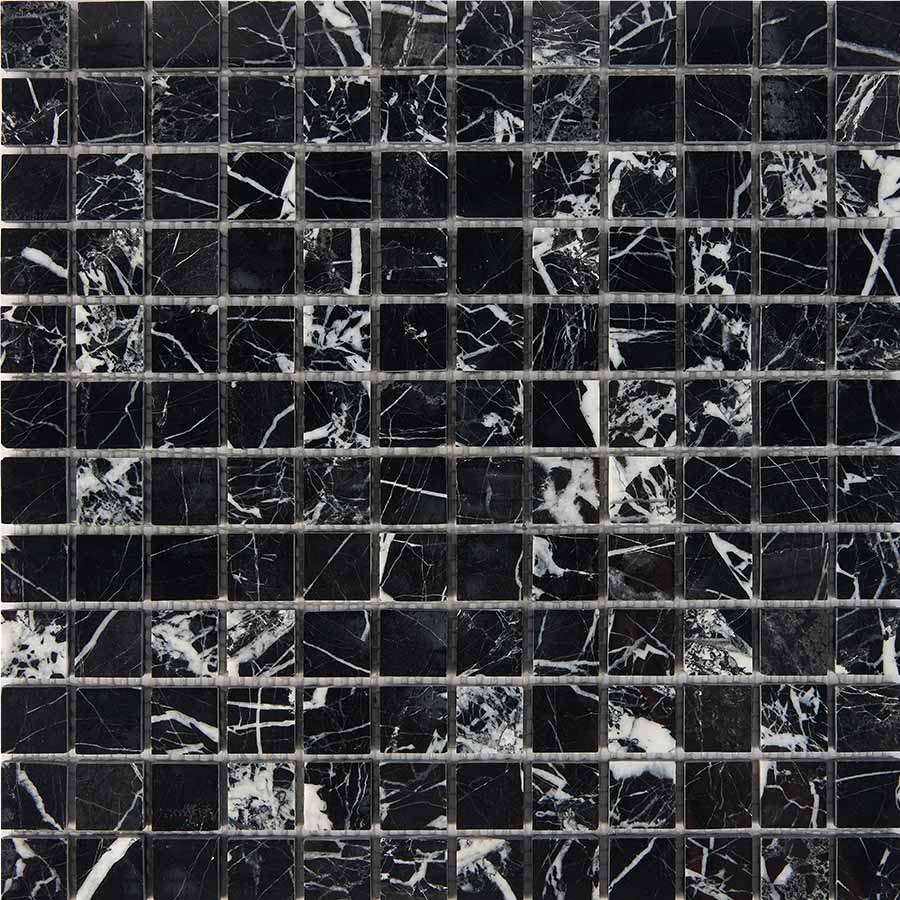 PIX 251 Black majesty, чип 23x23 мм, сетка 305х305x6 мм, Полированная Pixel, Мрамор