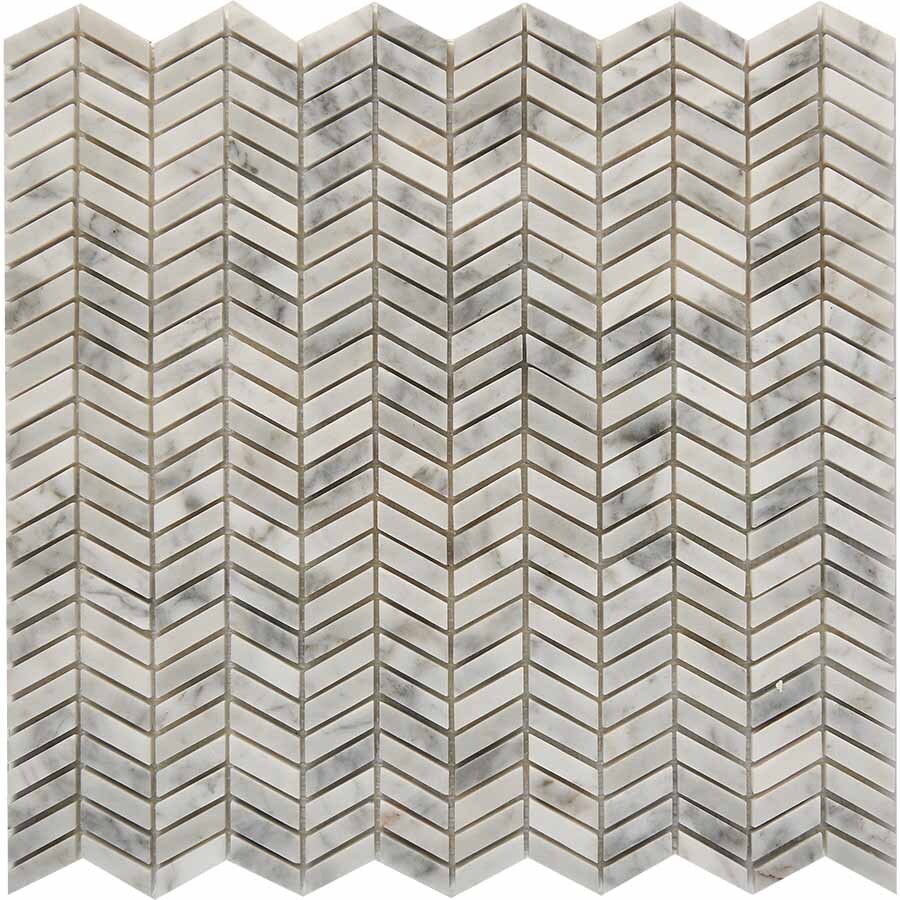 PIX 290 Bianco carrara, чип 27x10 мм, сетка 298х307x8 мм, Полированная Pixel, Мрамор