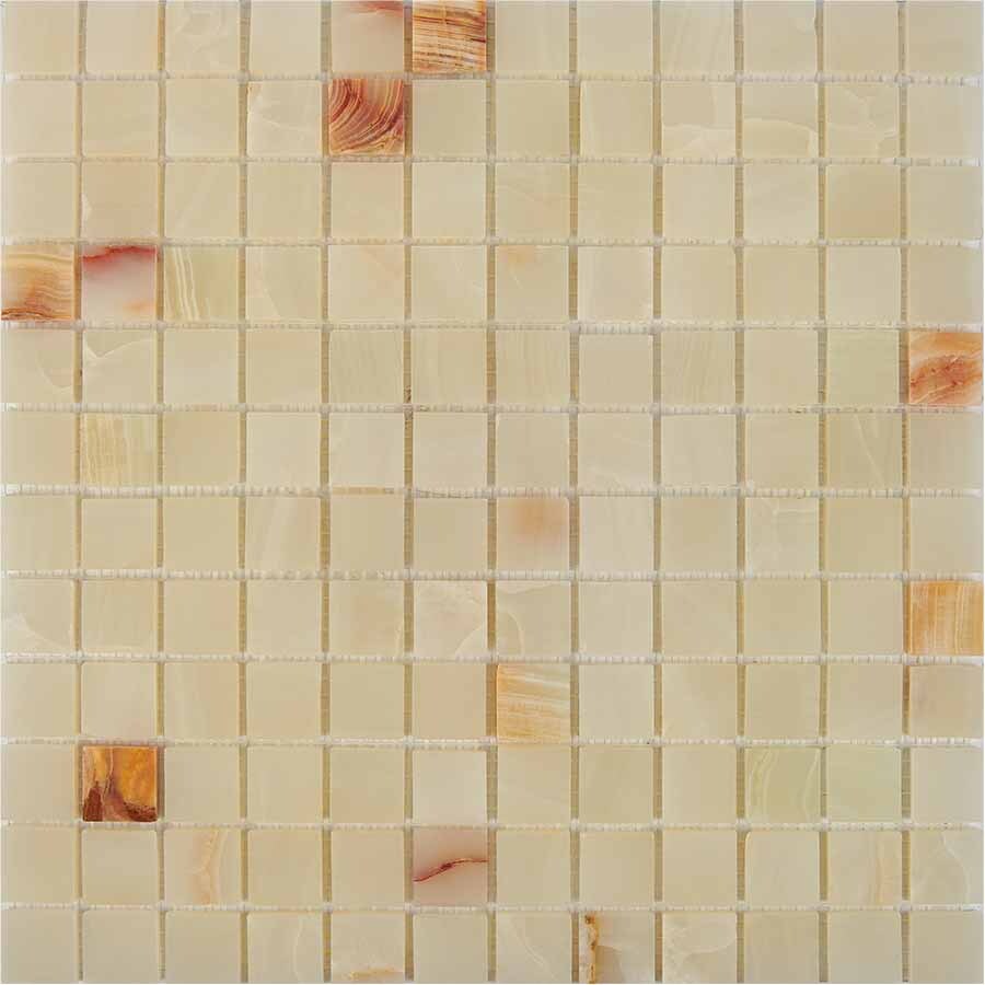 PIX 203 White onyx, чип 23x23 мм, сетка 305х305x6 мм, Полированная Pixel, Оникс