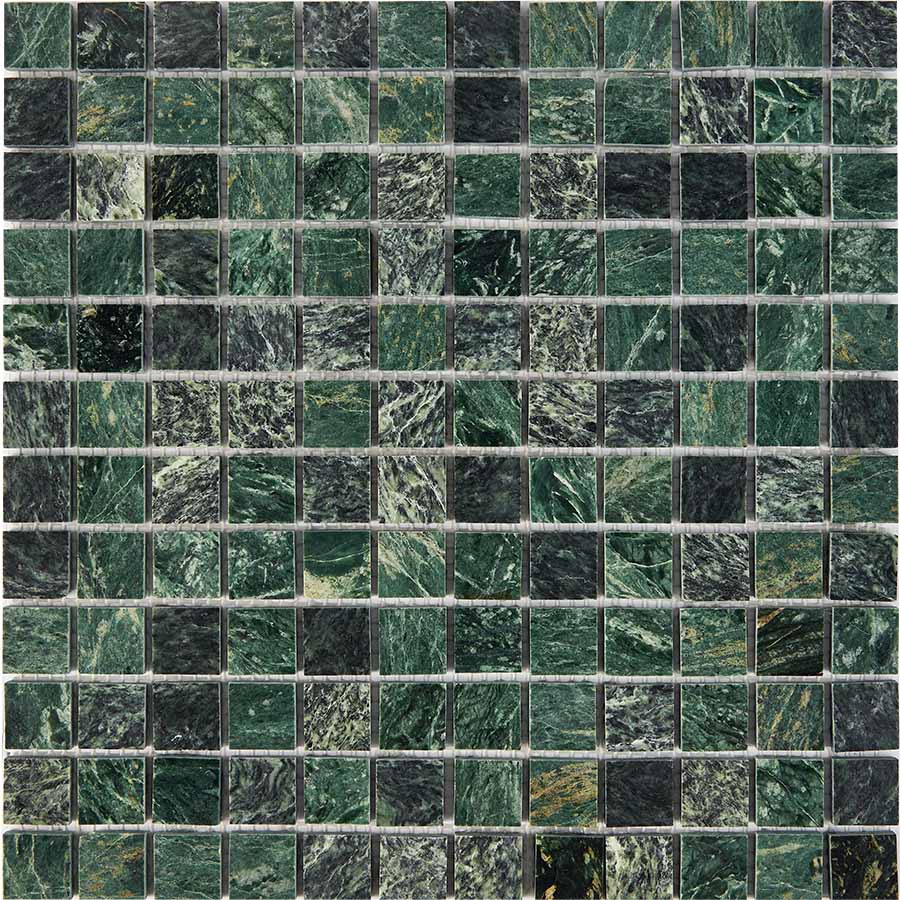 PIX 215 Spider Green, чип 23x23 мм, сетка 305х305x6 мм, Полированная Pixel, Мрамор