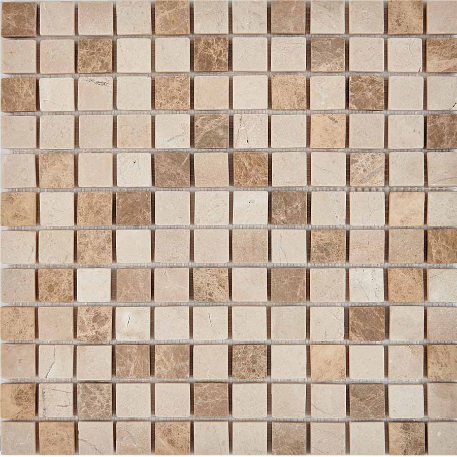 PIX 276 Emperador Light, Crema Nova, чип 23x23 мм, сетка 305х305x6 мм, Матовая Pixel, Мрамор