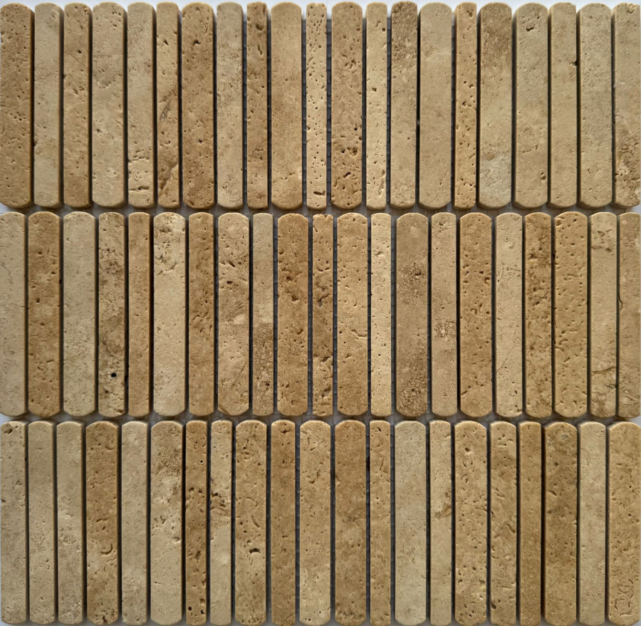 PIX 358 Yellow Travertine, чип 10/12/15*100 мм, сетка 300х305x8 мм, Полированная Pixel, Венеция