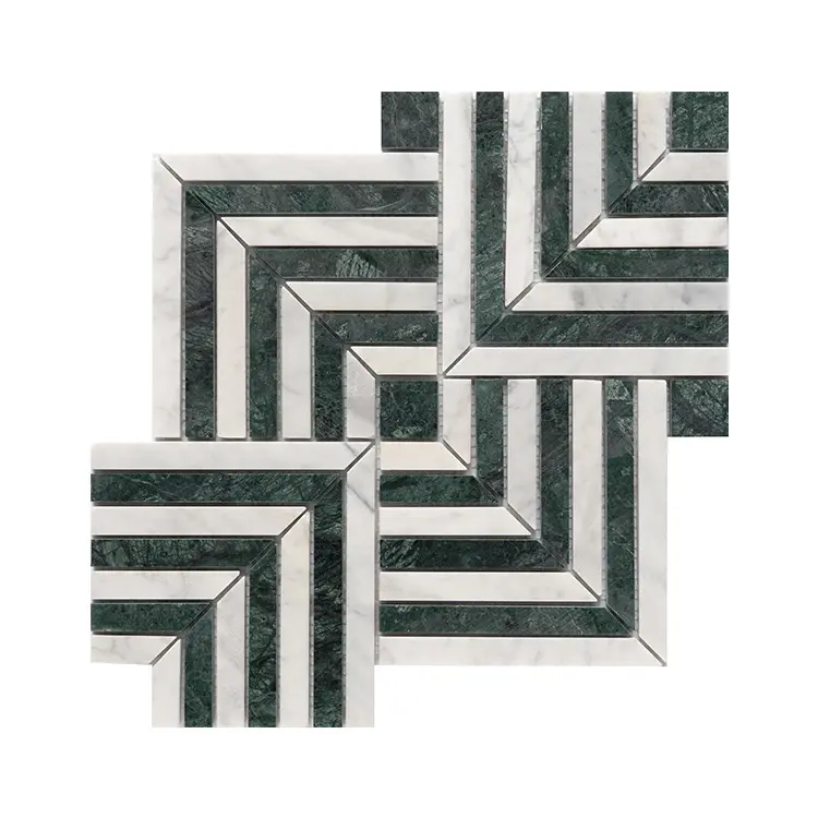 White & Green Мраморная мозаика, Geometric Marble