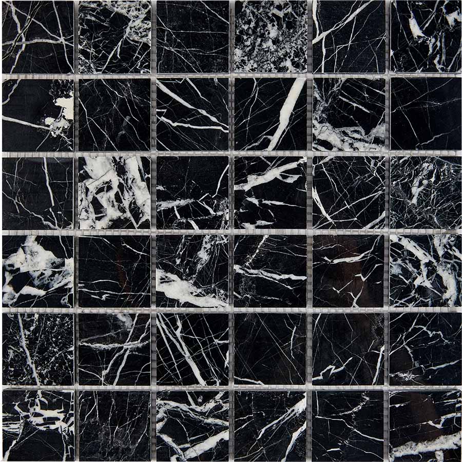 PIX 252 Black majesty, чип 48x48 мм, сетка 305х305x6 мм, Полированная Pixel, Мрамор