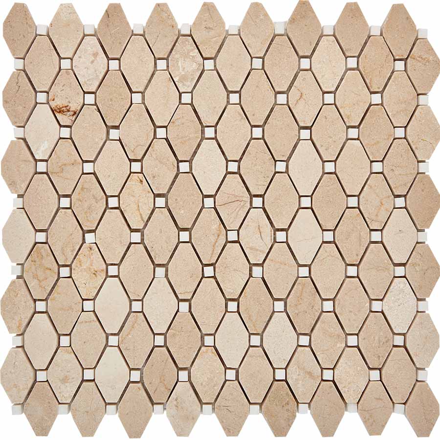 PIX 285 Cream marfil, Thassos White, чип 39x24 мм, сетка 286х295x7 мм, Полированная Pixel, Мрамор