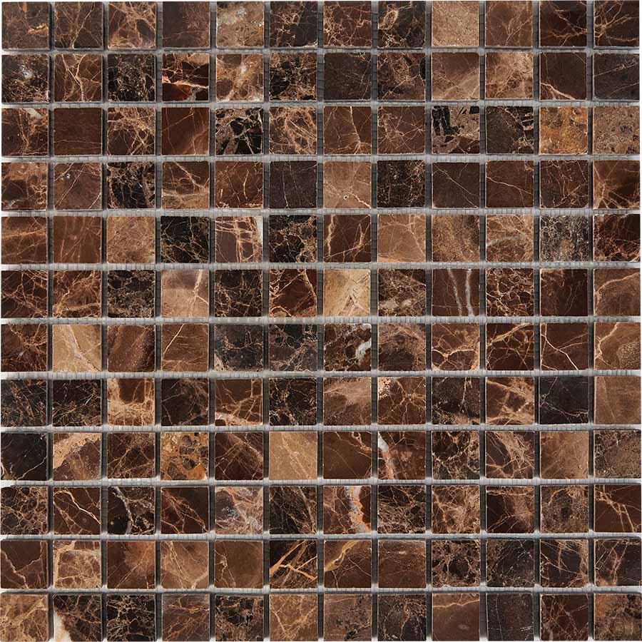 PIX 217 Dark Emperador, чип 23x23 мм, сетка 305х305x6 мм, Полированная Pixel, Мрамор