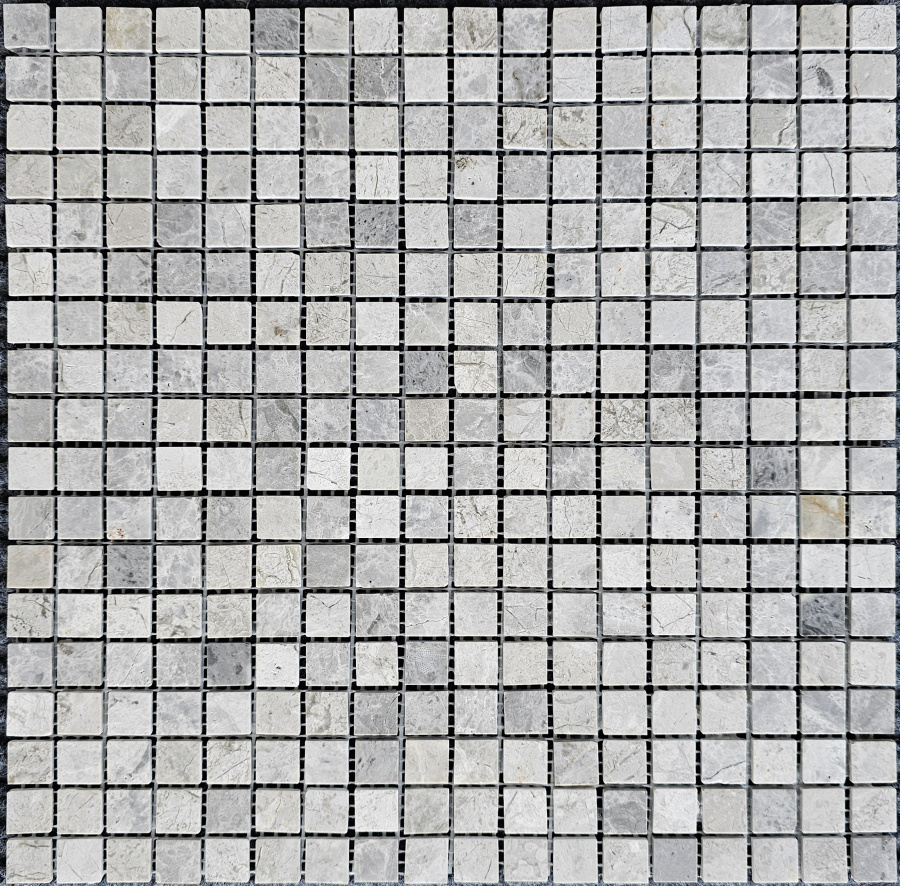 PIX 328 Tundra Grey, чип 15х15 мм, сетка 305х305х4 мм, Полированная Pixel, Мрамор