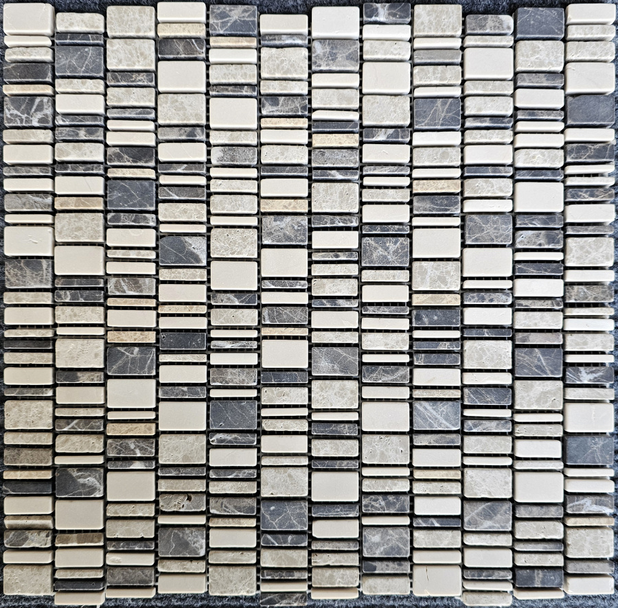 PIX 319 Cream Nova,Dark Emperador,Light Emperador, чип произвольный, сетка 310х307х6 мм, Матовая Pixel, Мрамор