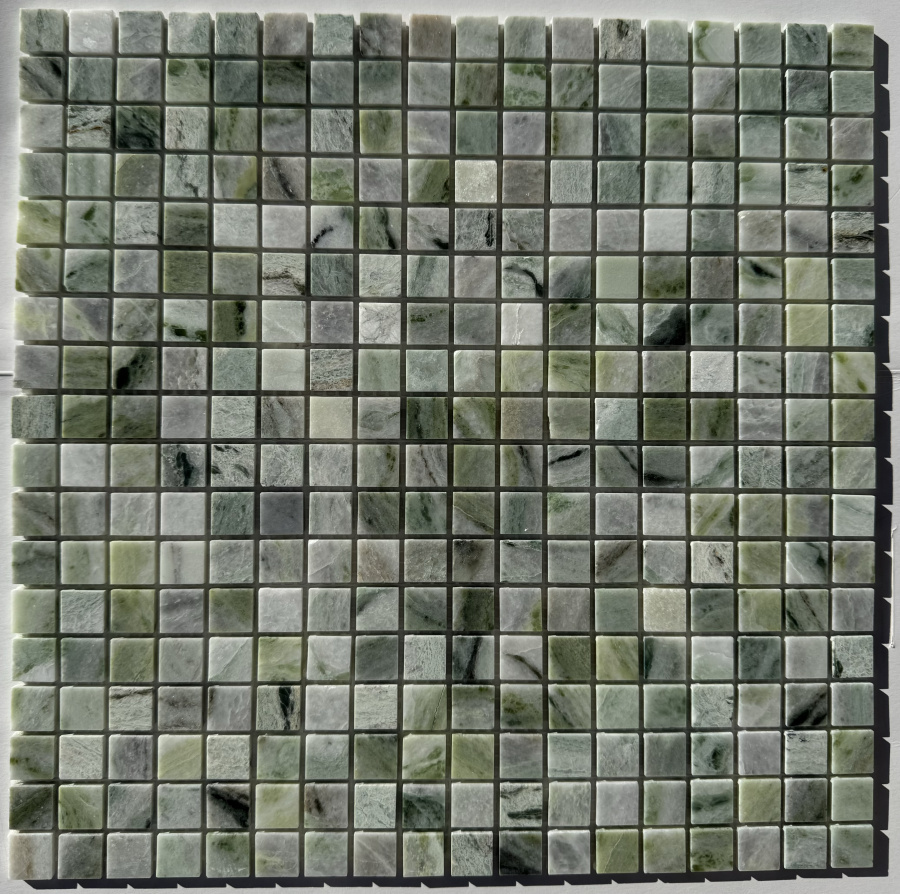 PIX 312 Jet Green, чип 15х15 мм, сетка 305х305х4 мм, Полированная Pixel, Мрамор
