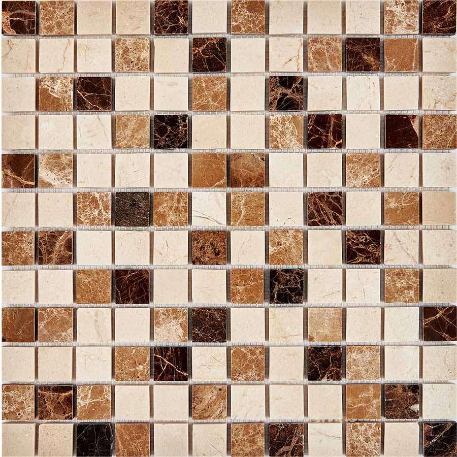 PIX 269 Emperador Dark, light, Crema Nova, чип 23x23 мм, сетка 305х305x6 мм, Полированная Pixel, Мрамор