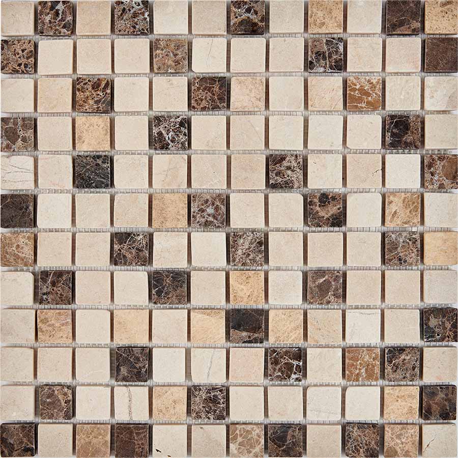 PIX 272 Emperador Dark, light, Crema Nova, чип 23x23 мм, сетка 305х305x6 мм, Матовая Pixel, Мрамор