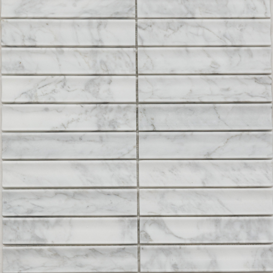 PIX 341 Bianco Carrara, Concave, чип 30х151 мм, сетка 305х318х12 мм, Матовая Pixel, Венеция