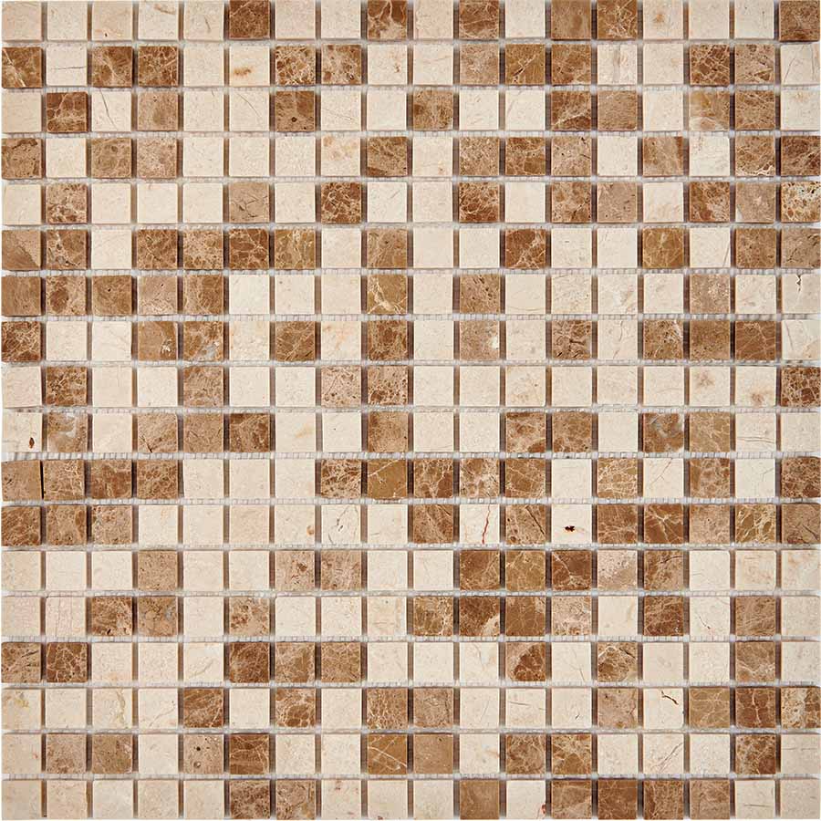 PIX 273 Emperador Light, Crema Nova, чип 15x15 мм, сетка 305х305x4 мм, Полированная Pixel, Мрамор