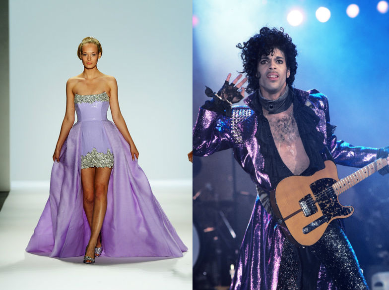 музыканты на модном показе в необычных нарядах