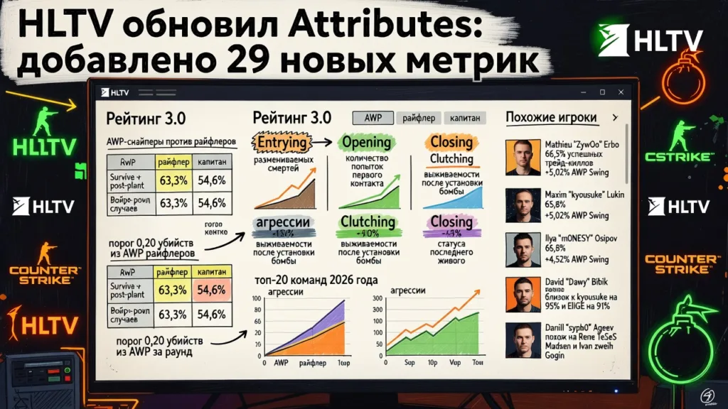 HLTV обновил Attributes: добавлено 29 новых метрик