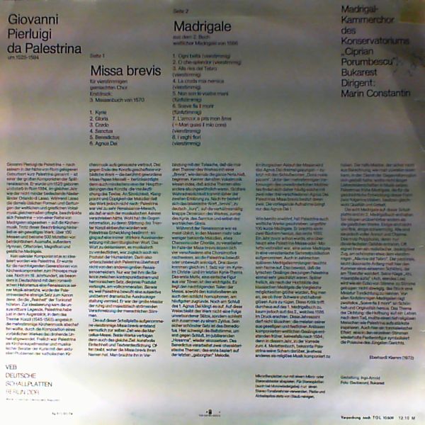 Chamber Choir "Madrigal" (cond. Marin Constantin) — Pierluigi Giovanni da Palestina - Missa brevis. Madrigale