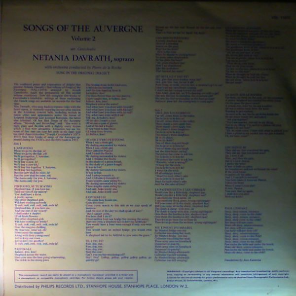 Davrath Netania/Orchestra (cond. De La Roche Pierre) — Songs Of The Auvergne Vol 2