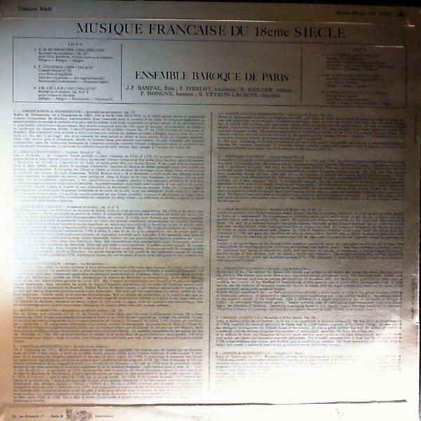 Ensemble Baroque de Paris (Rampal, Gendre, Pierlot, Hongne, Veyron-Lacroix) — Musique francaise du 18eme siecle: Bodin de Boismortier, Couperin - Leclair, Corrette - Mondonville
