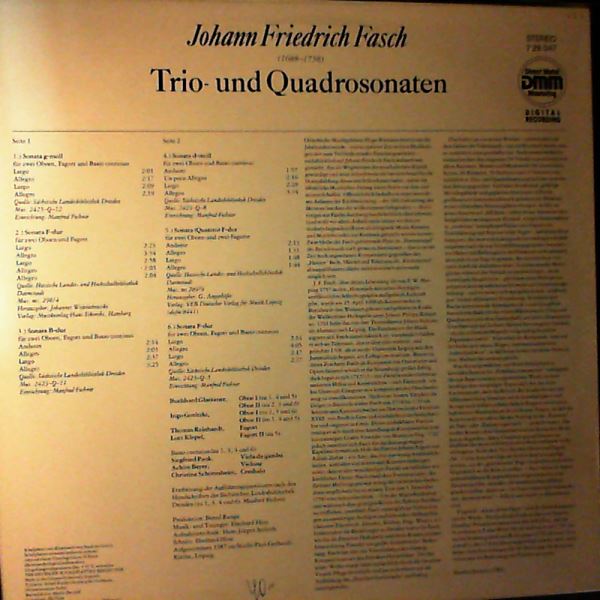 Glaetzner Burkhard/Goritzki Ingo — Fasch J.F. - Trio- und Quadrosonaten
