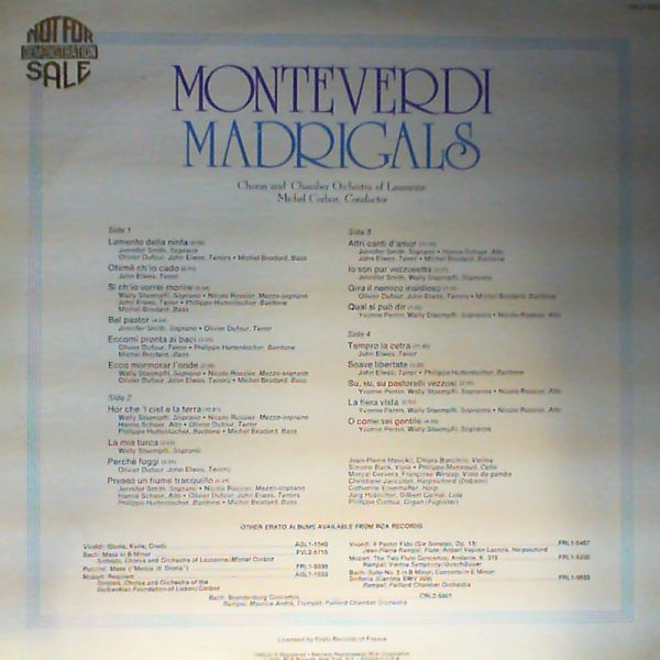 Lausanne chorus and chamber orchestra — Monteverdi Madrigals (con. Corboz)