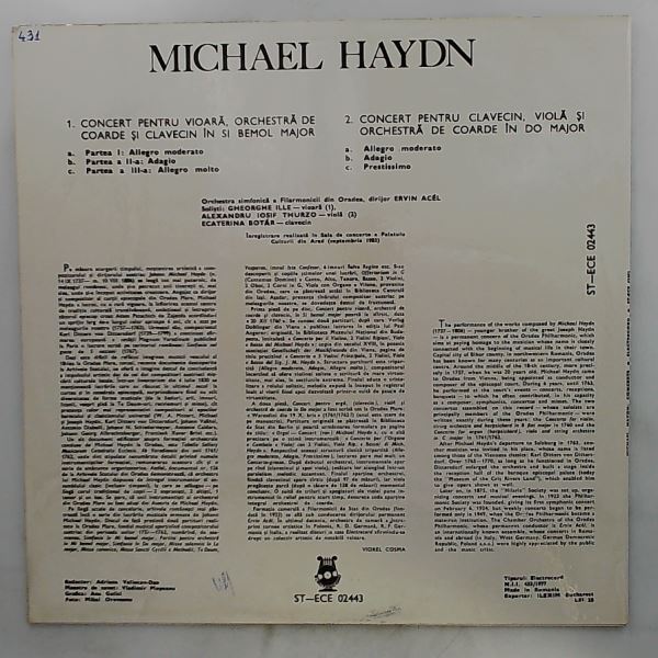 Oradea Philharmonic Orchestra (cond. Acel E.) — Haydn Michael - Concerto For Violin And Orchestra In B Flat Dur / Concerto For Harpsichord, Viola And Orchestra In C-dur