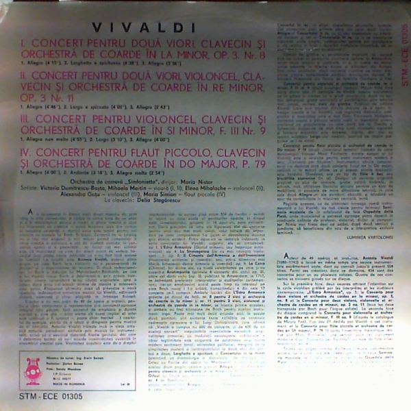 Orchestra de Camera 'Simfonietta' (dir. Nistor M.) — Vivaldi - Concerte op. 3 nr. 8, op. 3 nr. 11; nr. 9; P. 79