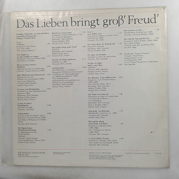 Rundfunk-Jugendchor Wernigerode — Das Lieben Bringt Gro?' Freud' - Deutsche Volkslieder Mit Dem Rundfunk-Jugendchor Wernigerode