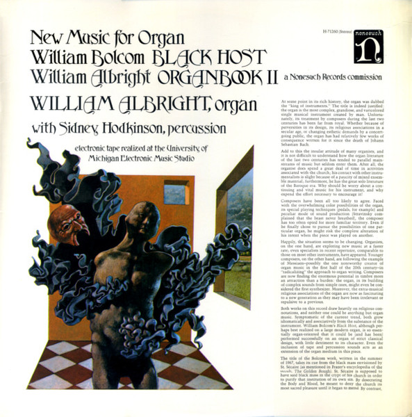 William Bolcom / William Albright With Sydney Hodkinson — New Music For Organ