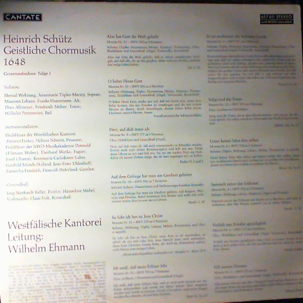 Westfalische Kantorei (dir. Ehmann W.) — Schutz H. - Geistliche Chormusik 1648. Folge 1