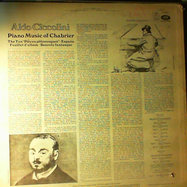 Ciccolini Aldo — Piano Music Of Chabrier - Pieces Pittoresques, Feuillet D'Album, Espana, Bouree Fantastque