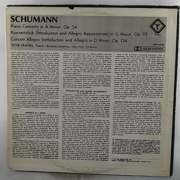 Frankl Peter/Bamberg Symphony (cond. Furst J.) — Schumann - Piano Concerto Op. 54, Konzertstuck Op. 92, Concert Allegro Op. 134