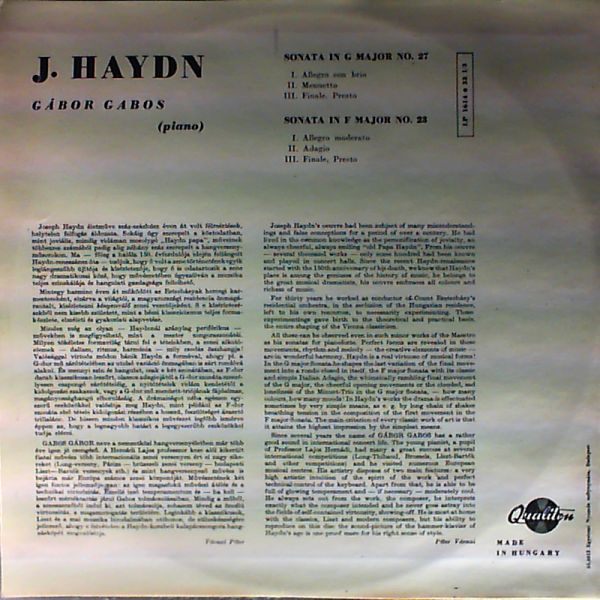Gabos Gabor — Haydn J. - Sonata in F dur No.23. Sonata in G dur No.27