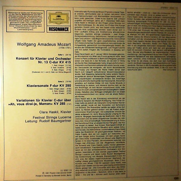 Haskil Clara — Haskil Clara Spielt Mozart - Konzert Fur Klavier Und Orchester Nr. 13, Klaviersonate in F-dur, Variationen Fur Klavier C-dur Uber "Ah, Vous Dirai-je, Maman"