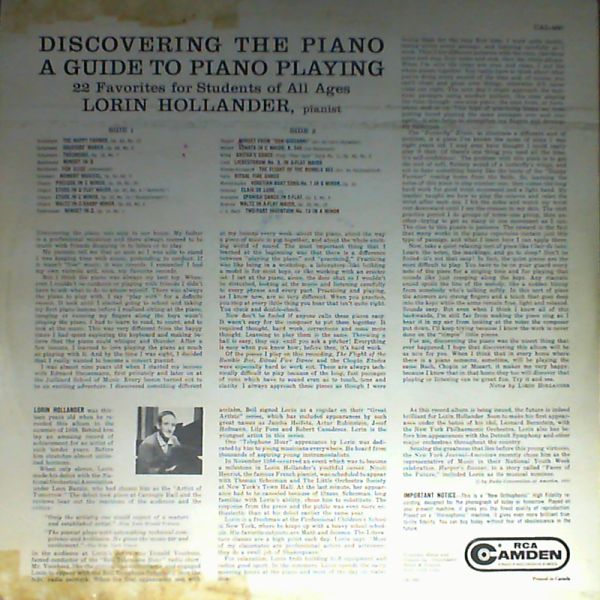 Hollander Lorin — Discovering The Piano - A Guide To Piano Playing - 22 Favorites