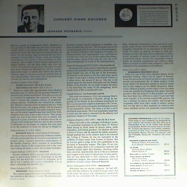 Pennario Leonard — Concert Piano Encores - Chopin, Schumann, Liszt, Brahms, Debussy