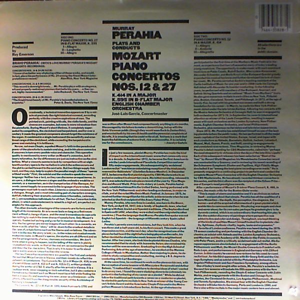 Perahia Murray — Mozart W. - Piano Concertos No.12 & 27, K. 414 in A-dur. K. 595 in B-flat dur