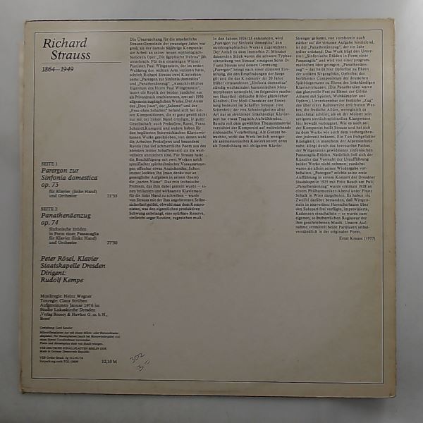 Rosel Peter/Staatskapelle Dresden (dir. Kempe R.) — Strauss R. - Parergon Op. 73 / Panathenaenzug Op. 74 Fur Klavier (Linke Hand) Und Orchester