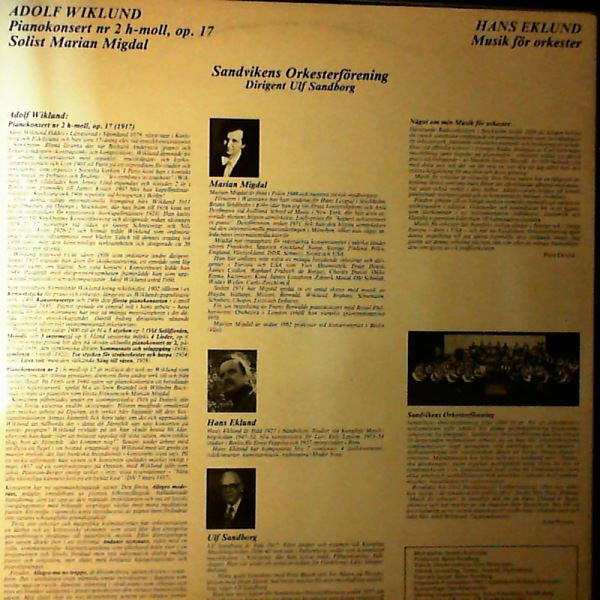 Sandvikens Orkesterforening (dir. Sandborg Ulf)/Migdal Marian — Wiklund Adolf - Pianokonsert Nr. 2 in H-Moll, Eklund Hans - Musik For Orkester