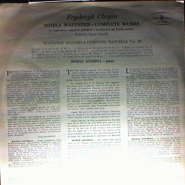 Sztompka Henryk — Chopin - Complete Works/ Mazurkas op. 41, 50, 56, 59