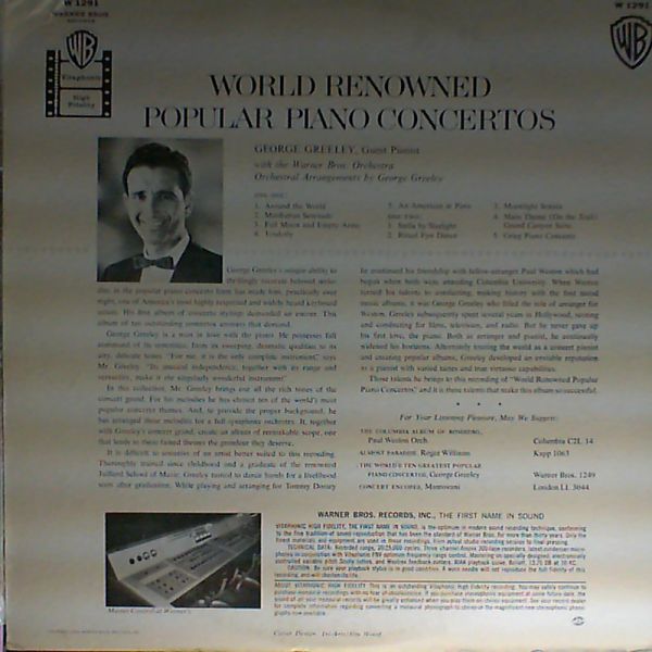 Warner Bros. Orchestra/Greeley G. — World Renowned Popular Piano Concertos