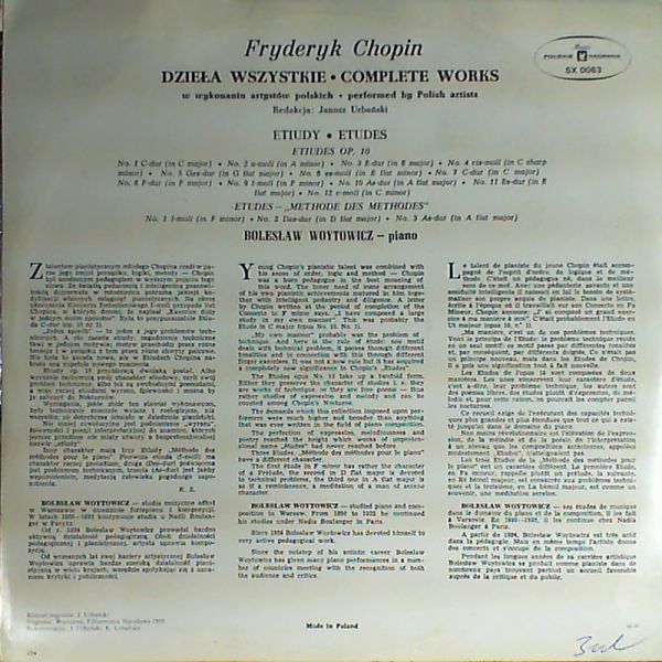 Woytowicz Boleslaw — Chopin - Etudes op. 10, Etudes "Methode des Methodes"
