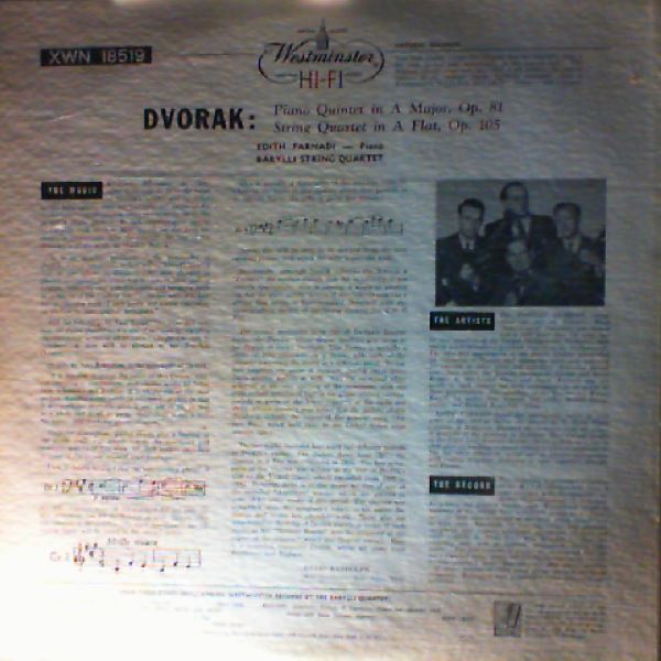 Barylli Quartet, Farnadi Edith (piano) — Dvorak - String Quartet in A flat dur op. 105, Piano Quintet in A-dur op. 81