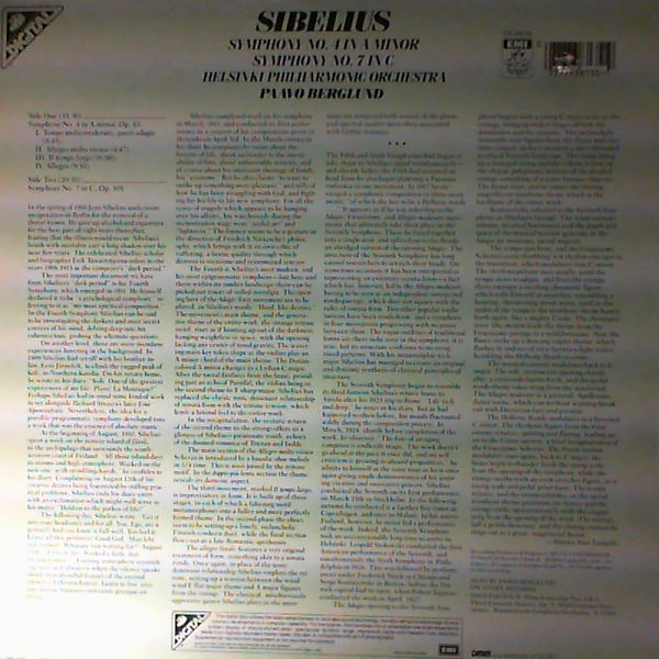 Berglund Paavo (con.) — Sibelius - Symphony No.4 In A-moll. Symphony No.7 In C