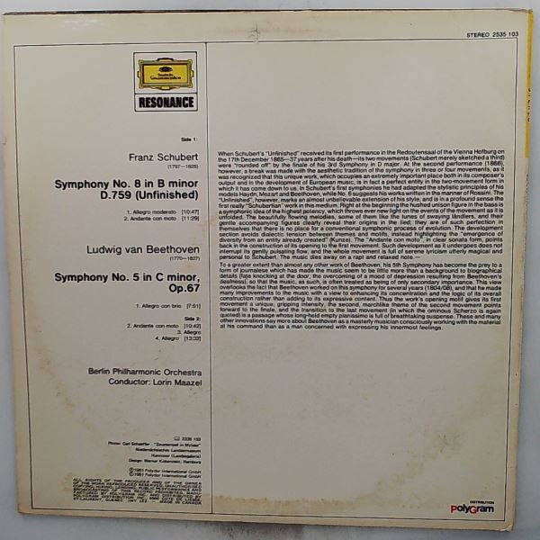 Berlin Philharmonic Orchestra (cond. Maazel Lorin) — Schubert - Symphony No. 8 "Unfinished", Beethoven - Symphony No. 5
