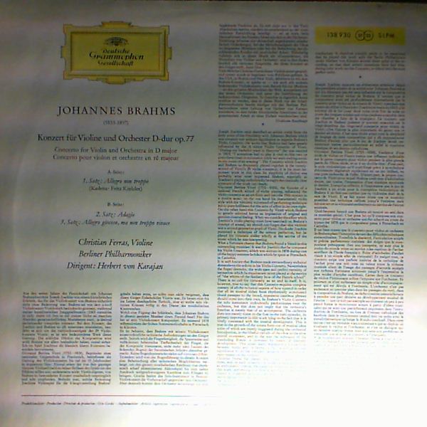 Berlin Philharmonic Orchestra (cond. von Karajan H.)/Ferras C. — Brahms - Violin concerto in D-dur op. 77