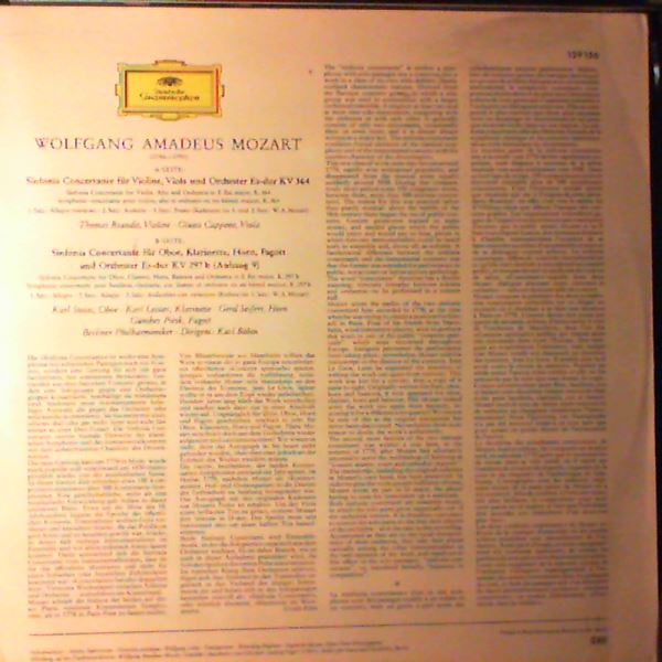 Berliner Philharmoniker (cond. Bohm Karl) — Mozart - Sinfonie Concertanti (KV 364 & KV 297 B)