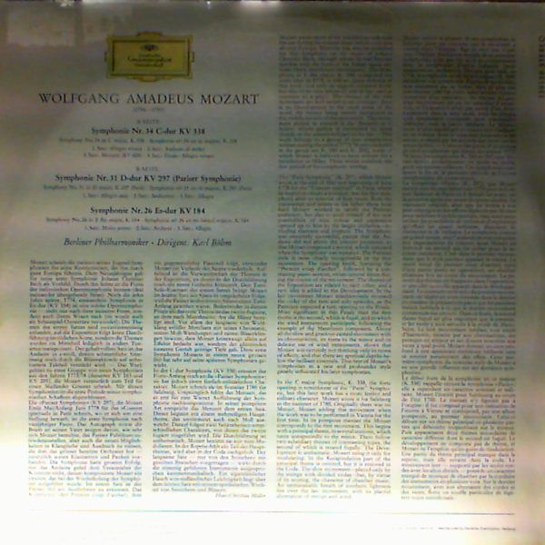 Berliner Philharmoniker (cond. Bohm Karl) — Mozart - Symphonien nr. 34 in C-dur, nr. 31 'Pariser', nr. 26 Es-dur in E flat dur